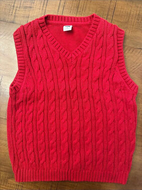 Janie and Jack Cable Knit V-Neck Sweater Vest Red Size 4